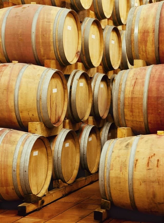 Oak wine barrels in cellar